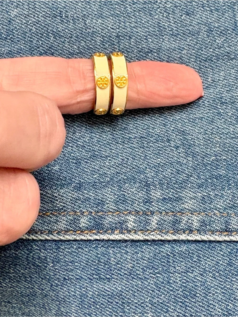 Tory Burch Gold and Ivory Huggie Earrings